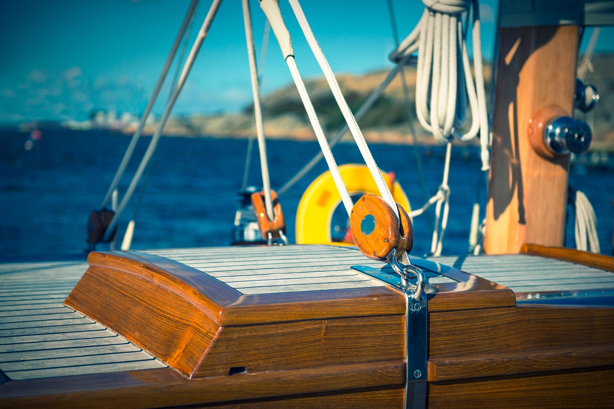Close-up detail of classic boat woodwork