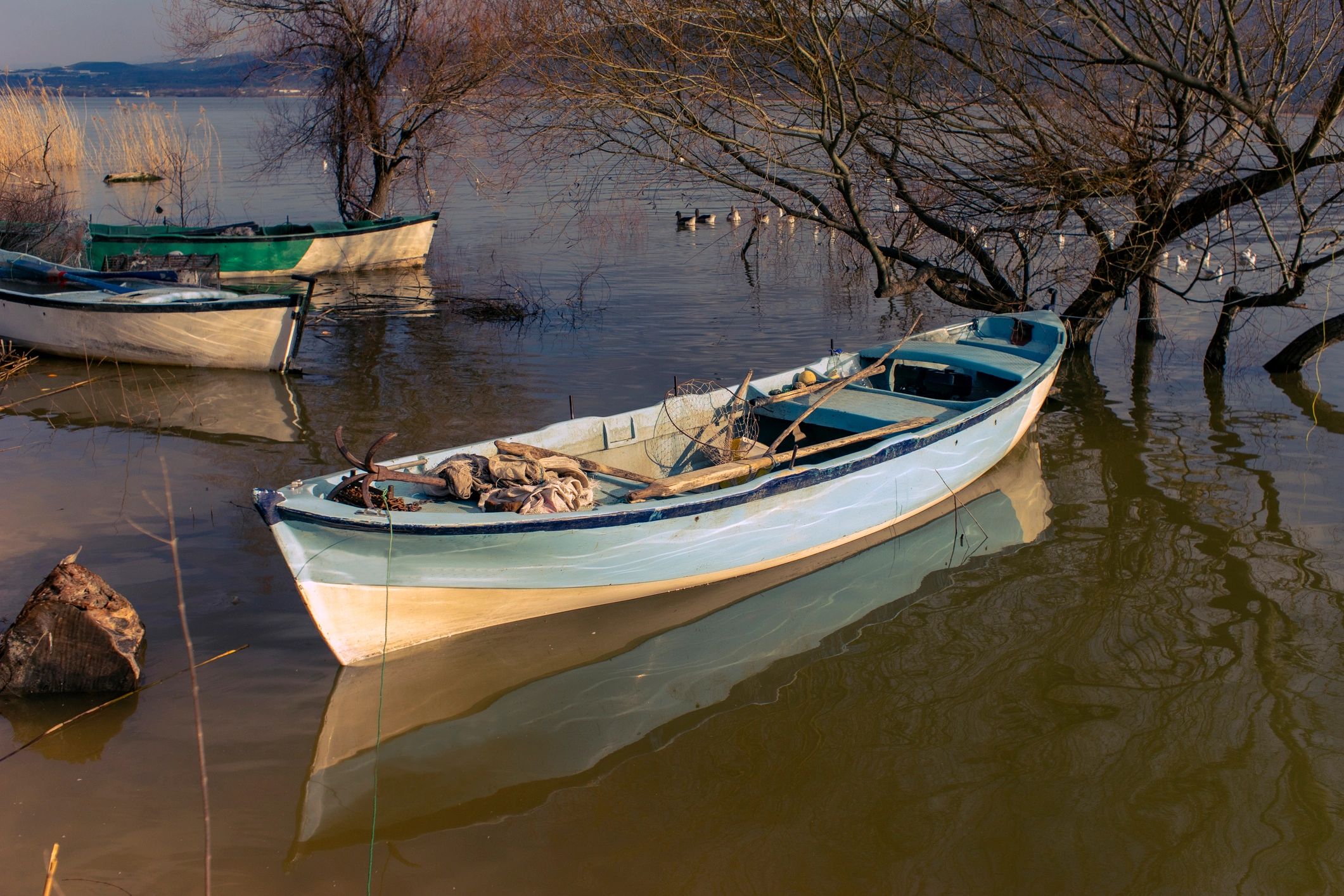 Boat by lakeside marina