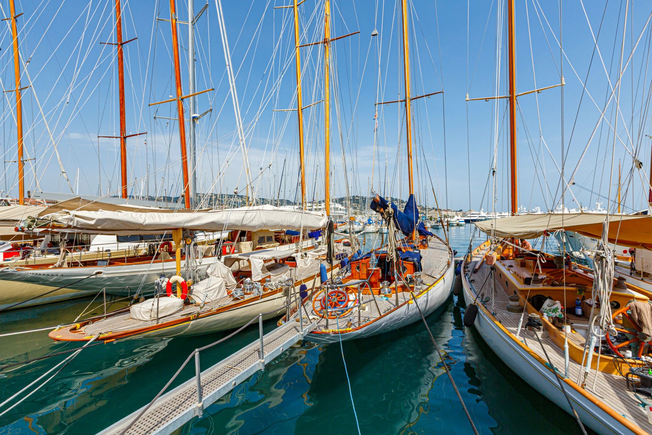 Boats docked in harbor