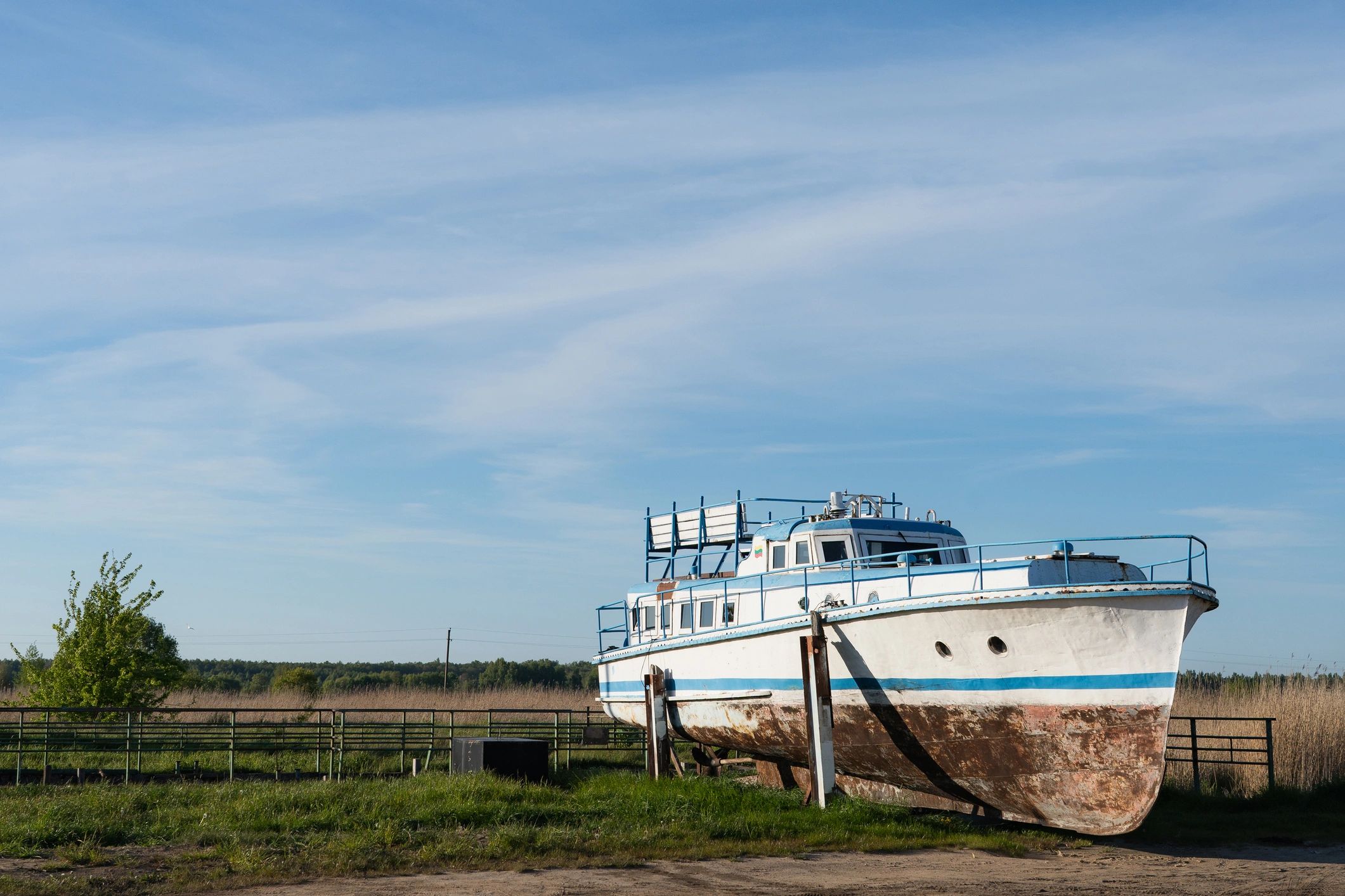 Boat dry docked for restoration